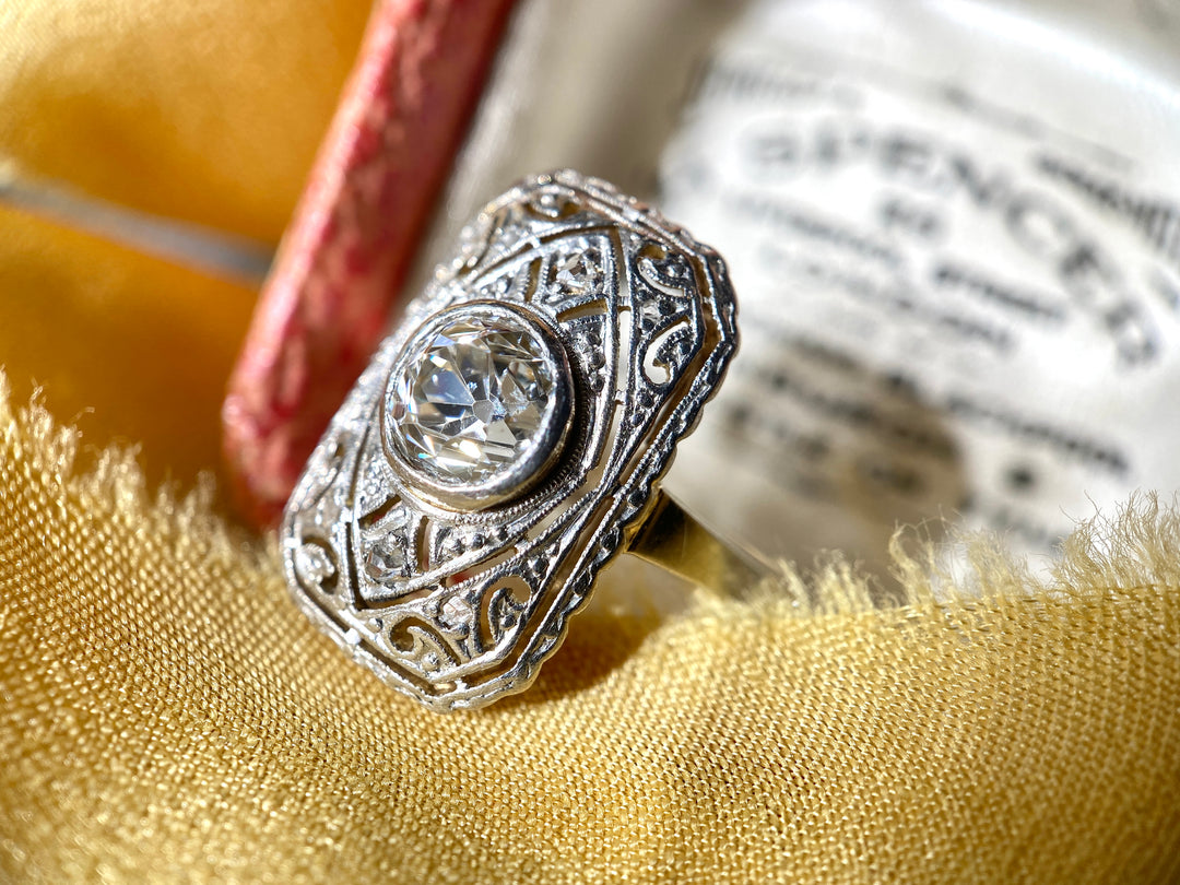 Edwardian 1.15ct Antique Old European Diamond Ring in Platinum & 14k Gold