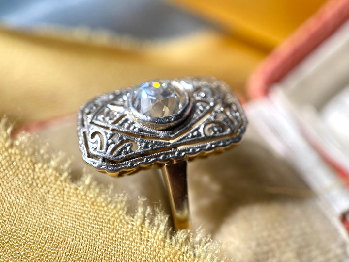 Edwardian 1.15ct Antique Old European Diamond Ring in Platinum & 14k Gold