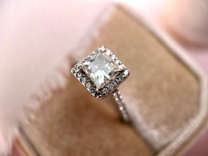 Glamour Shot! 1.50ctw Princess Diamond Halo Ring in 14k White Gold