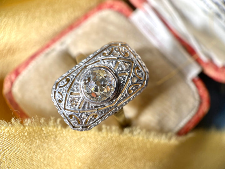 Edwardian 1.15ct Antique Old European Diamond Ring in Platinum & 14k Gold