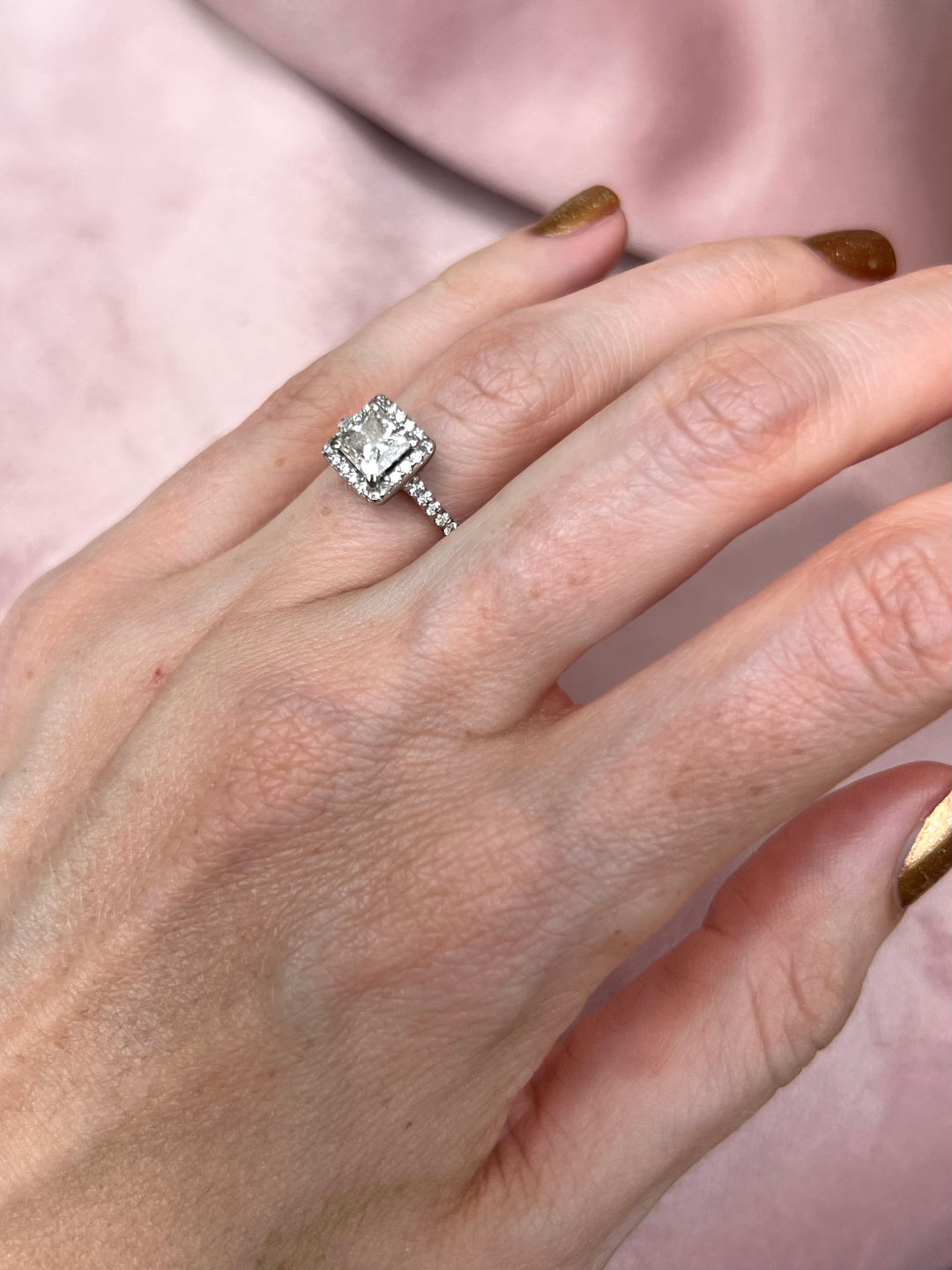 Glamour Shot! 1.50ctw Princess Diamond Halo Ring in 14k White Gold