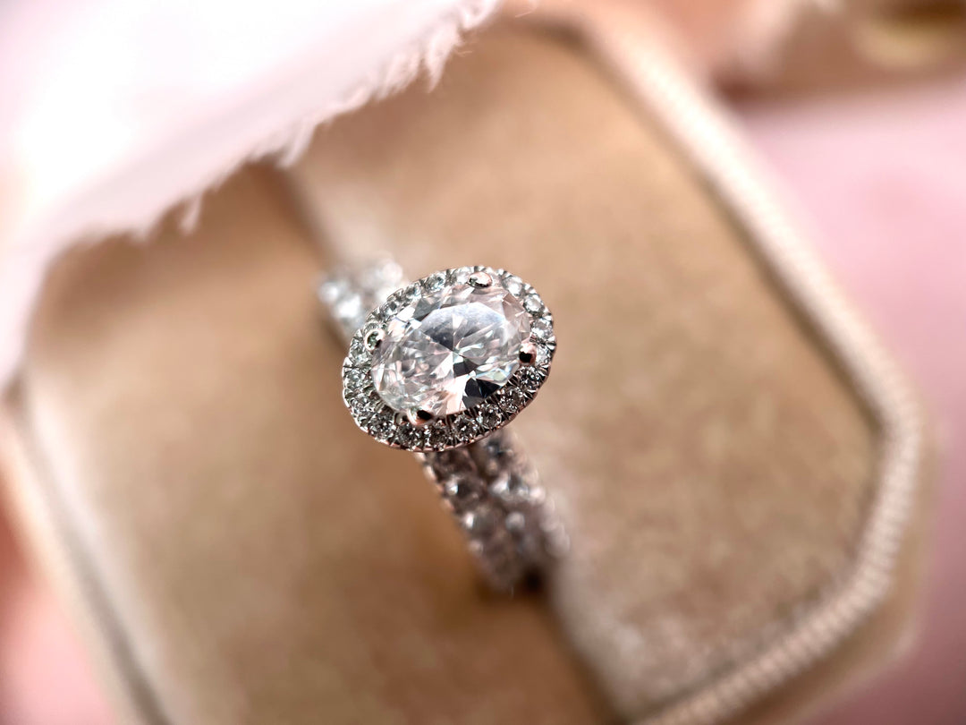 1.55ctw Oval Diamond Halo Engagement Ring & Band 100% Natural with Independent Appraisal