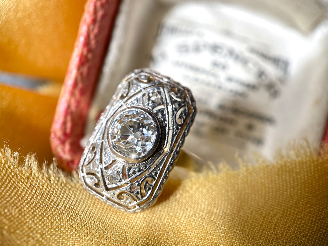 Edwardian 1.15ct Antique Old European Diamond Ring in Platinum & 14k Gold