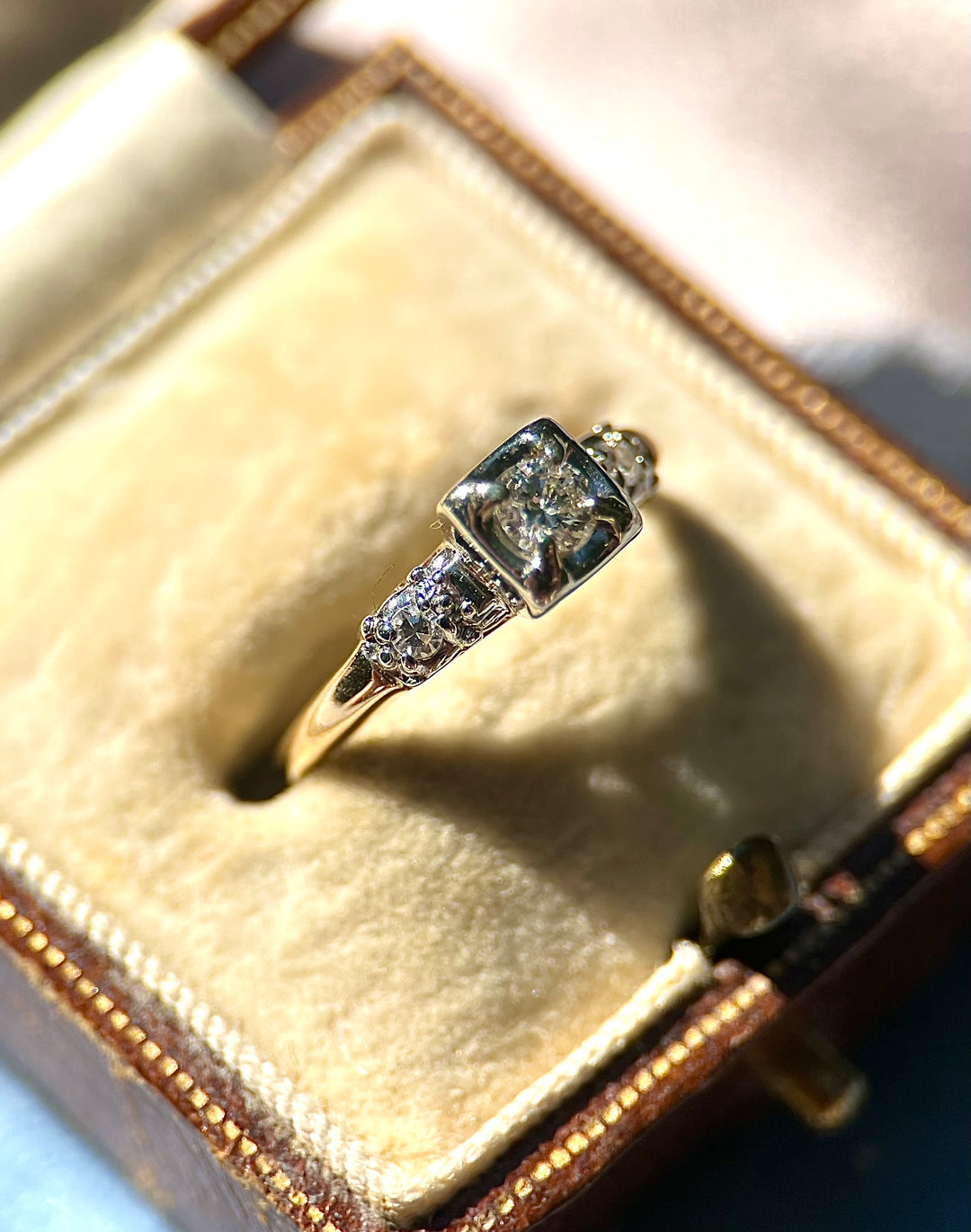 Vintage Bright Natural Diamond Ring in Two-Tone White and Yellow Gold