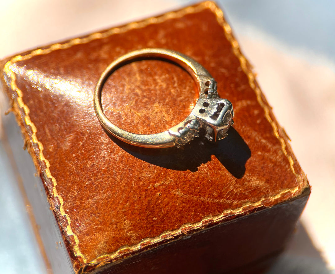 Vintage Bright Natural Diamond Ring in Two-Tone White and Yellow Gold