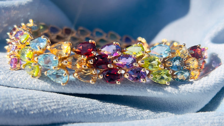 Citrine, Topaz, Garnet, Peridot, and Amethyst Multi-Gemstone Bracelet in 14k Yellow Gold