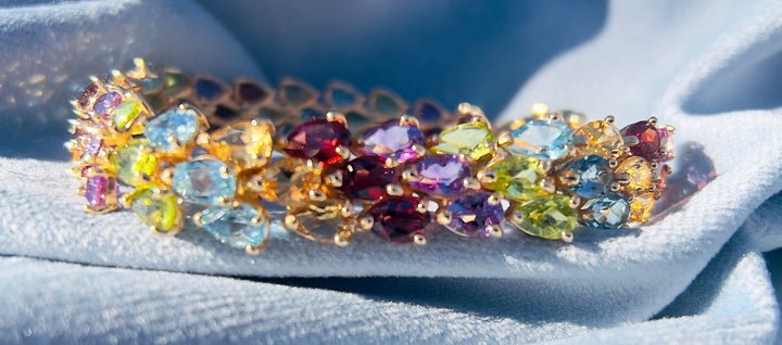 Citrine, Topaz, Garnet, Peridot, and Amethyst Multi-Gemstone Bracelet in 14k Yellow Gold