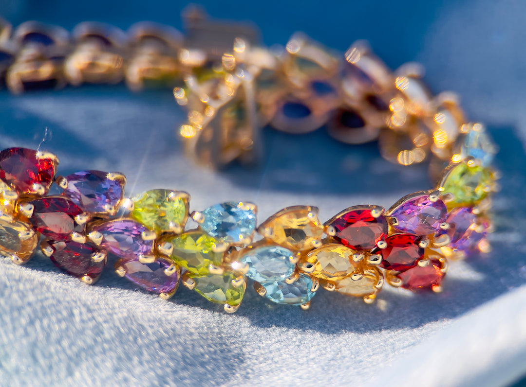 Citrine, Topaz, Garnet, Peridot, and Amethyst Multi-Gemstone Bracelet in 14k Yellow Gold