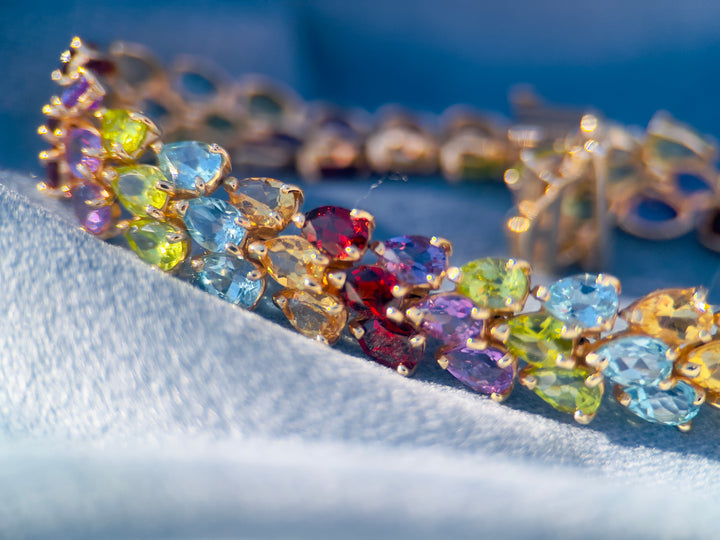 Citrine, Topaz, Garnet, Peridot, and Amethyst Multi-Gemstone Bracelet in 14k Yellow Gold