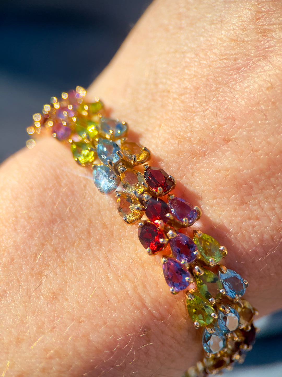 Citrine, Topaz, Garnet, Peridot, and Amethyst Multi-Gemstone Bracelet in 14k Yellow Gold