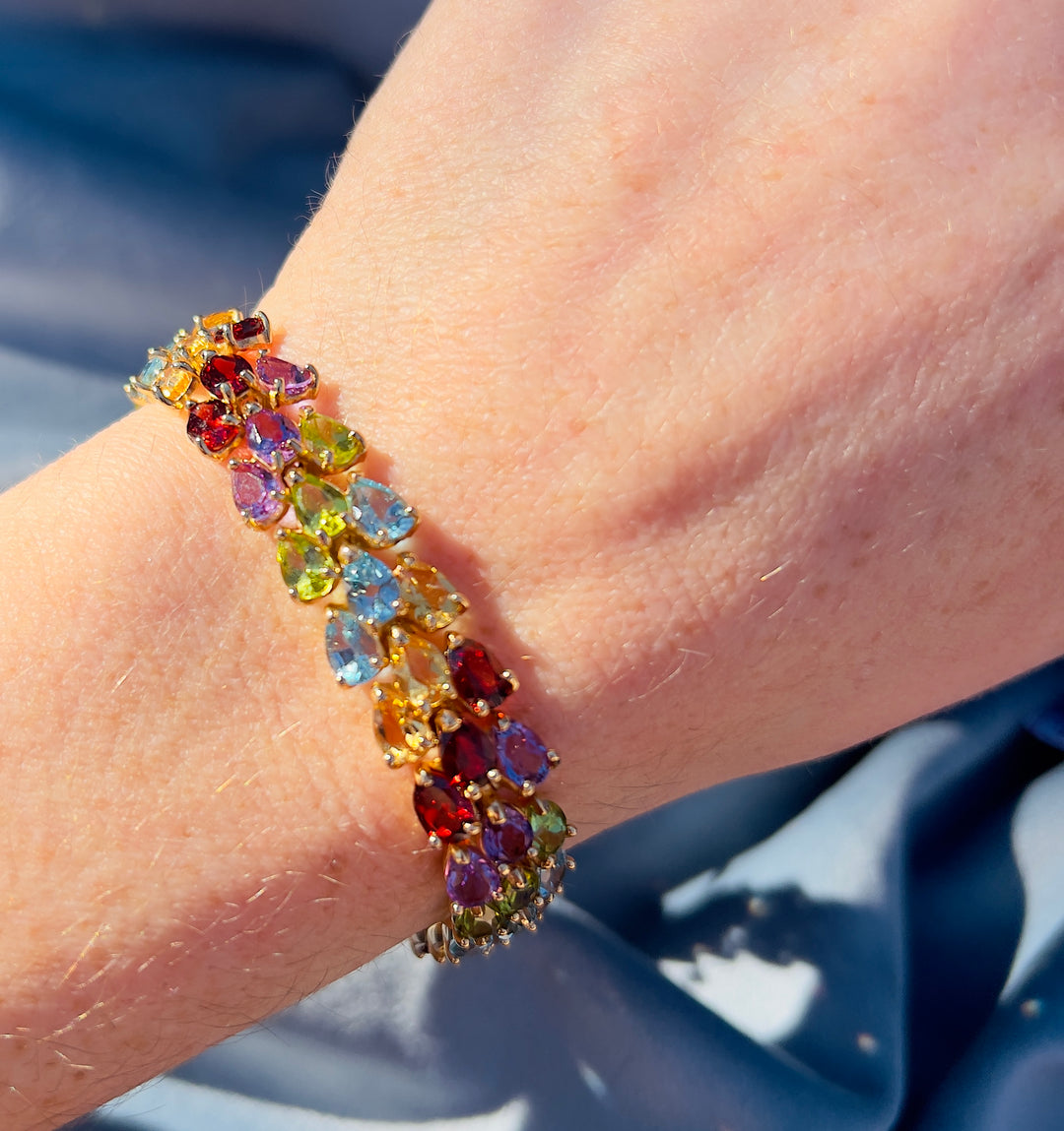 Citrine, Topaz, Garnet, Peridot, and Amethyst Multi-Gemstone Bracelet in 14k Yellow Gold