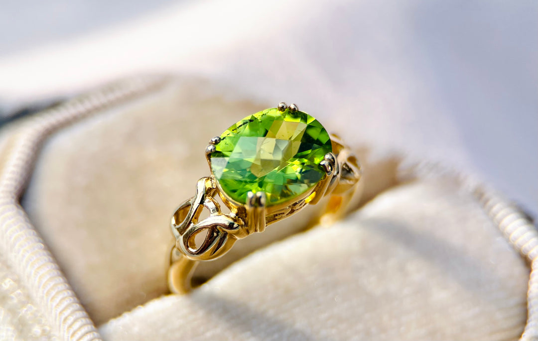 “The Summer’s Secret” Over 3 Carat Peridot Ring in 10k Yellow Gold