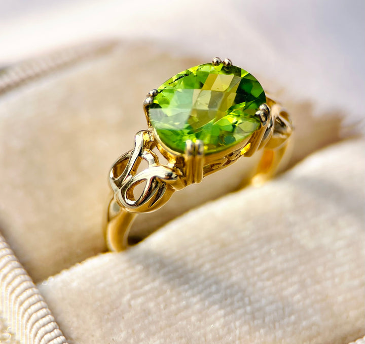 “The Summer’s Secret” Over 3 Carat Peridot Ring in 10k Yellow Gold