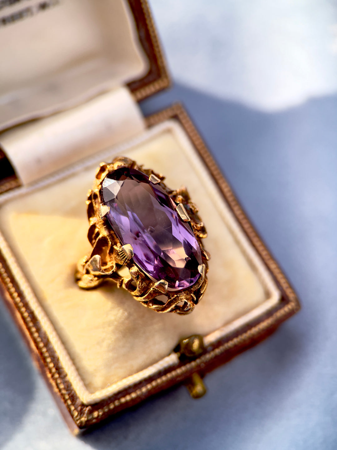 ”The Violet Garden” Art Nouveau Amethyst Ring in 10k Yellow Gold