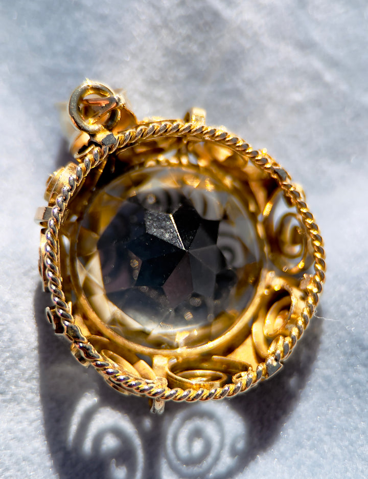 Over 10 Carats Smokey Quartz Pendant in 14k Yellow Gold