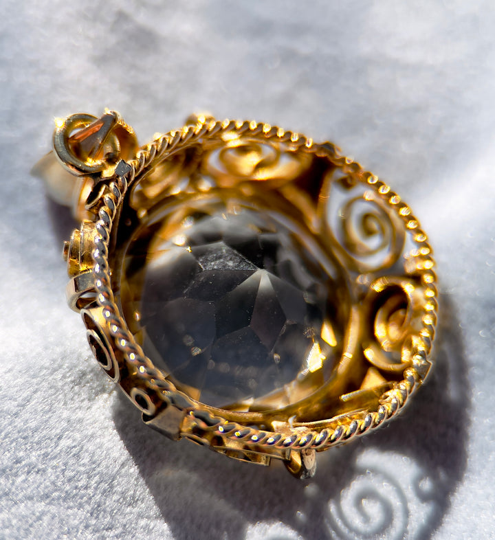 Over 10 Carats Smokey Quartz Pendant in 14k Yellow Gold