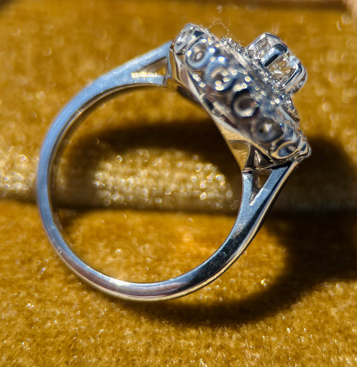 Vintage Diamond Oval Cocktail Ring in 14k White Gold