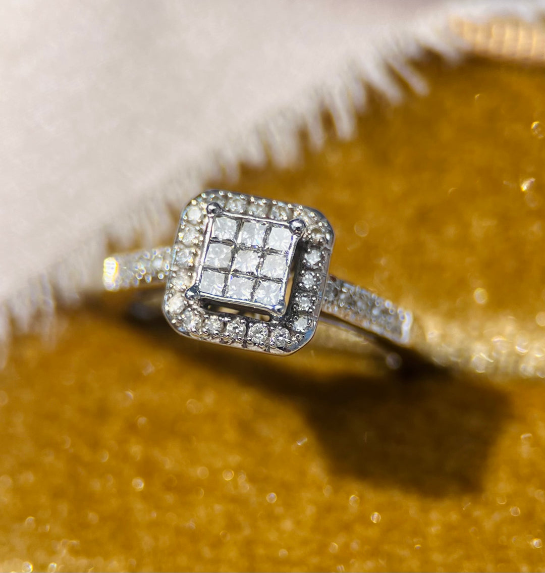 Princess Cut Diamond Halo Illusion Ring in White Gold