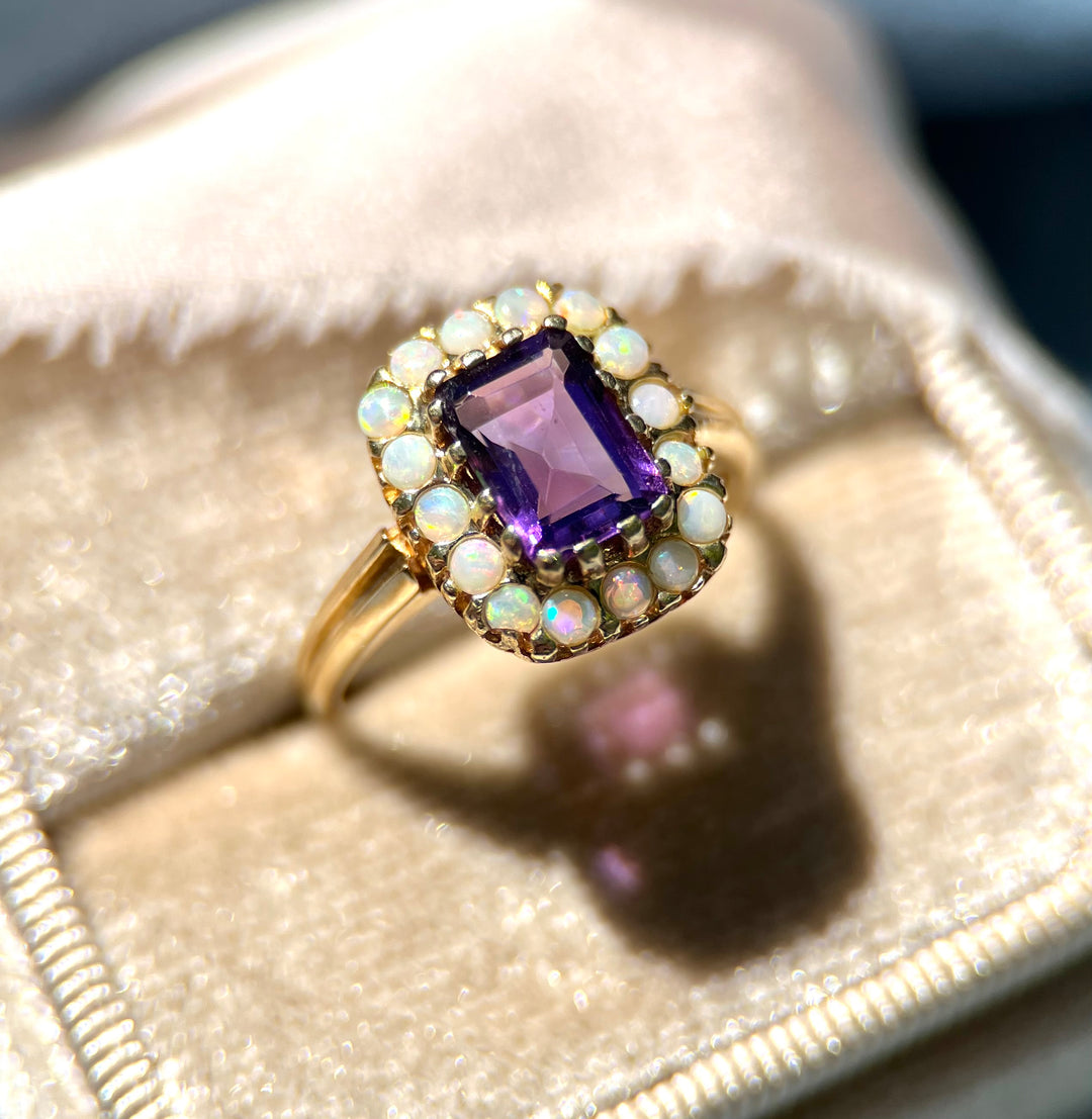 Amethyst and Opal Ring in 14k yellow Gold