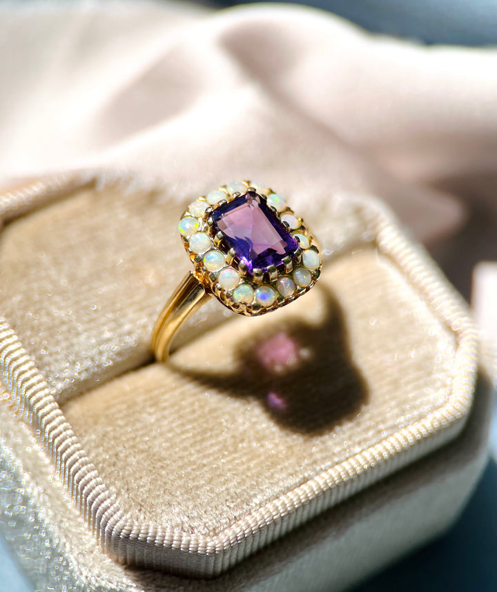 Amethyst and Opal Ring in 14k yellow Gold