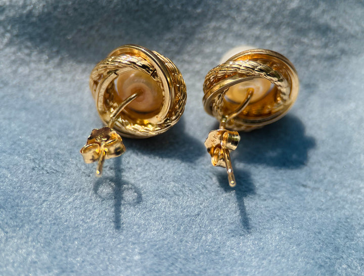 Pearl Knot Earrings in 14k Yellow Gold