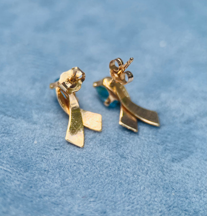 Blue Topaz Earrings in Textured 14k Yellow Gold