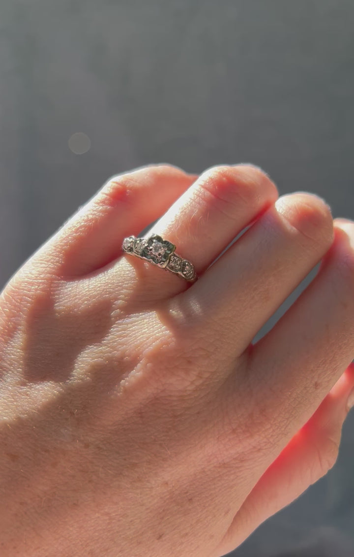 Vintage Bright Natural Diamond Ring in Two-Tone White and Yellow Gold