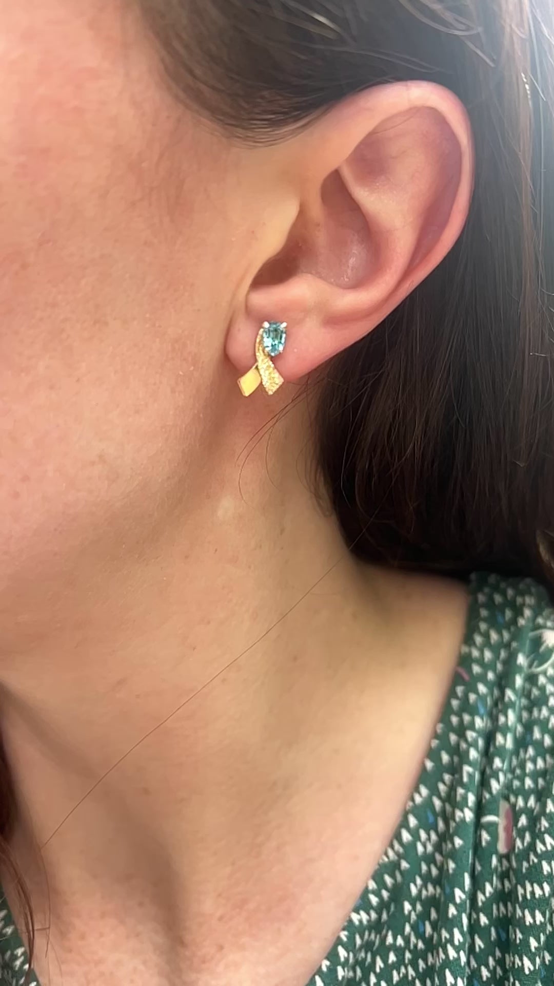 Blue Topaz Earrings in Textured 14k Yellow Gold