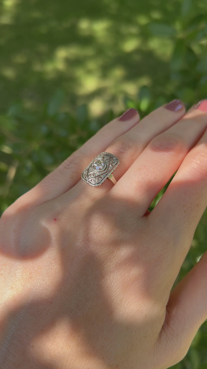 Edwardian 1.15ct Antique Old European Diamond Ring in Platinum & 14k Gold