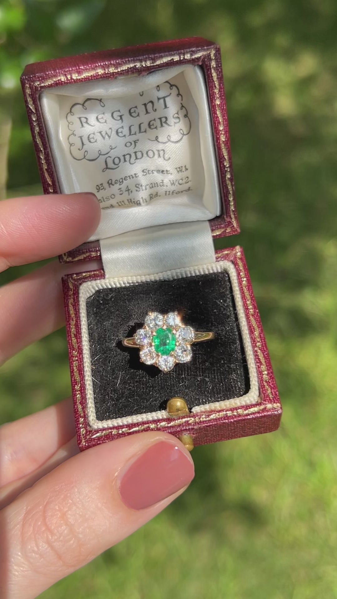 Flower in Bloom Antique Emerald & Old Cut Diamond Ring in 14k Yellow Gold