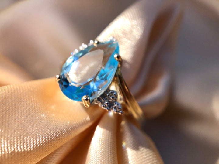 Oceana Blue Topaz Ring with Diamond Accents in 14k Yellow Gold