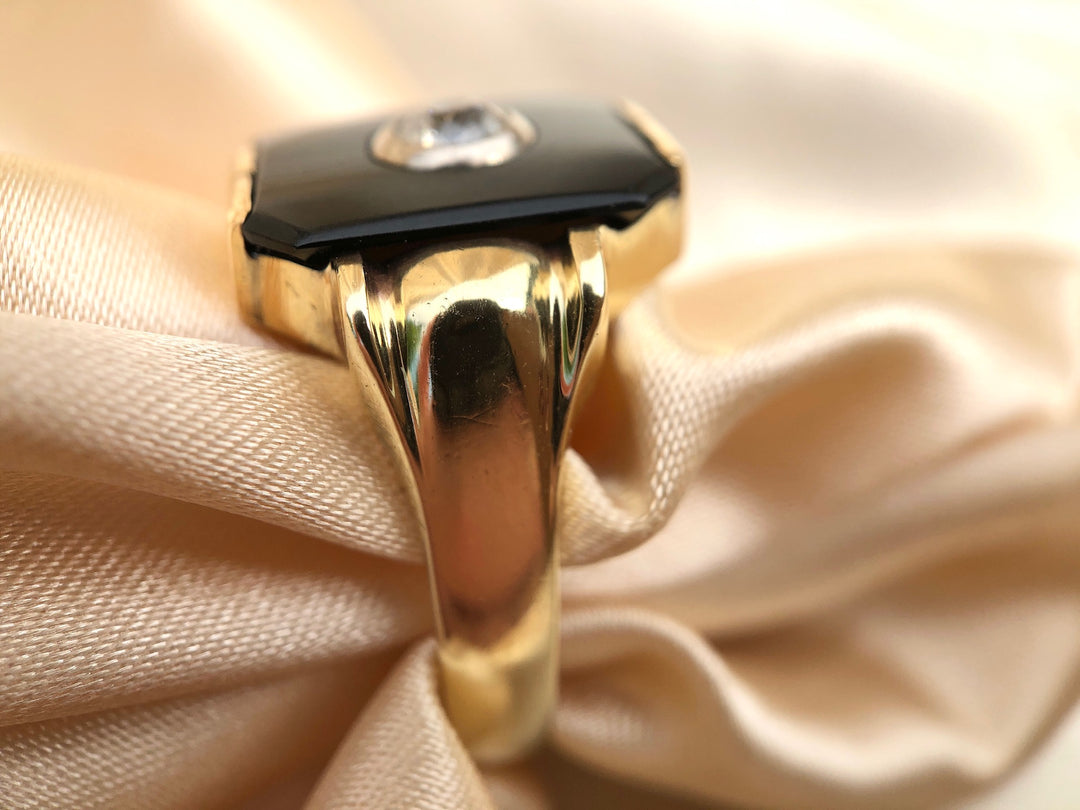 Antique c.1900 Onyx And Old European Diamond Ring