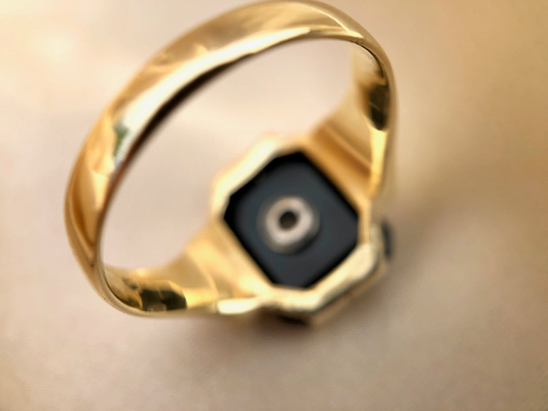 Antique c.1900 Onyx And Old European Diamond Ring