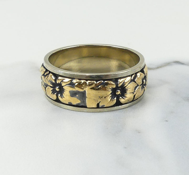 Vintage Two-Tone Floral Eternity Band in 14k Gold