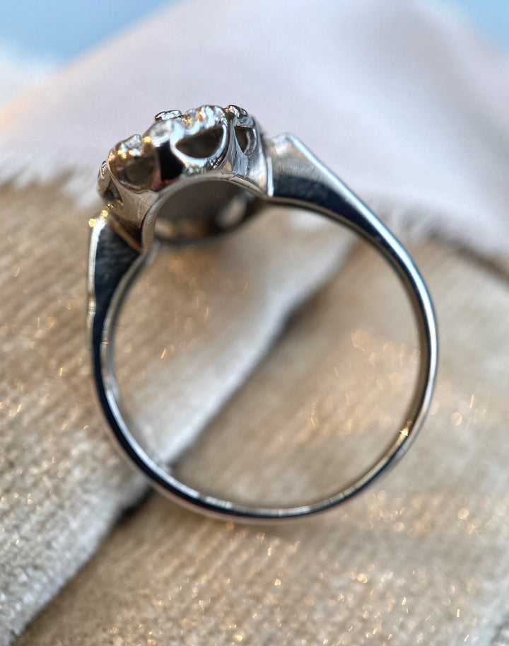 Vintage Marquise Shaped Ring with Diamond Accent  Metal: 10k White Gold