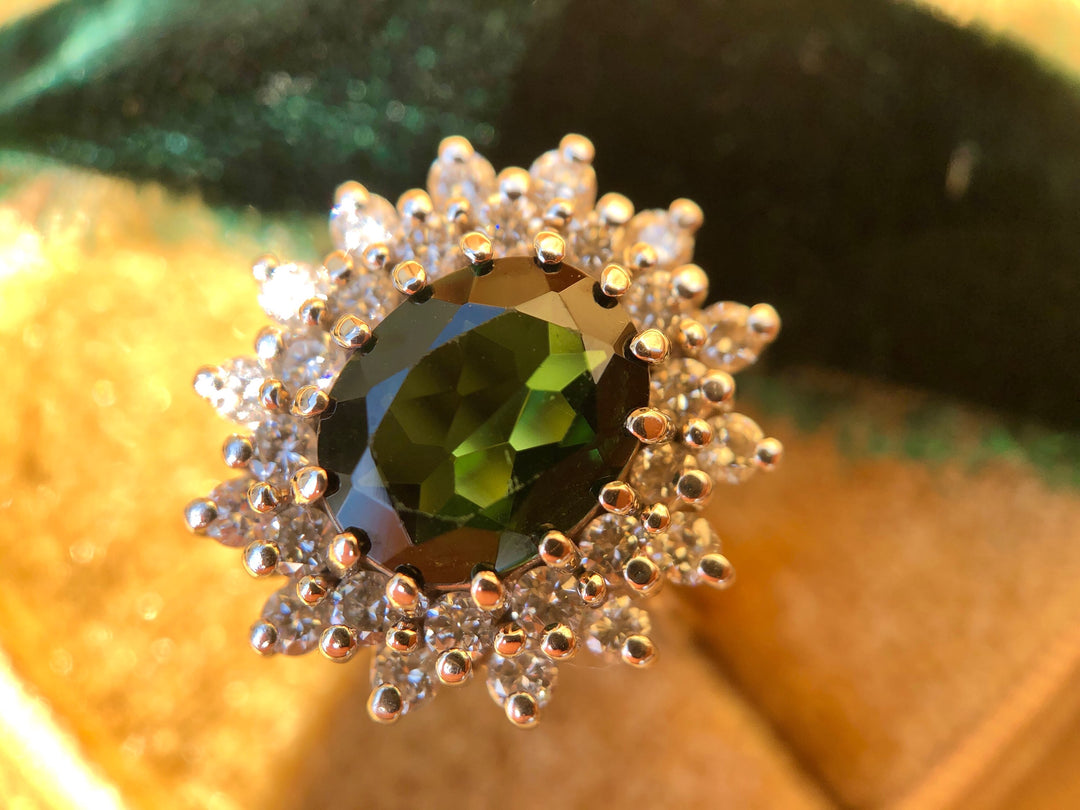 Old Hollywood Glam Tourmaline & Diamond Cocktail Ring in 14k White Gold